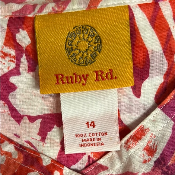 RUBY RD Vibrant Pink and Red Sheer Button-Up Blouse - Picture 5 of 6